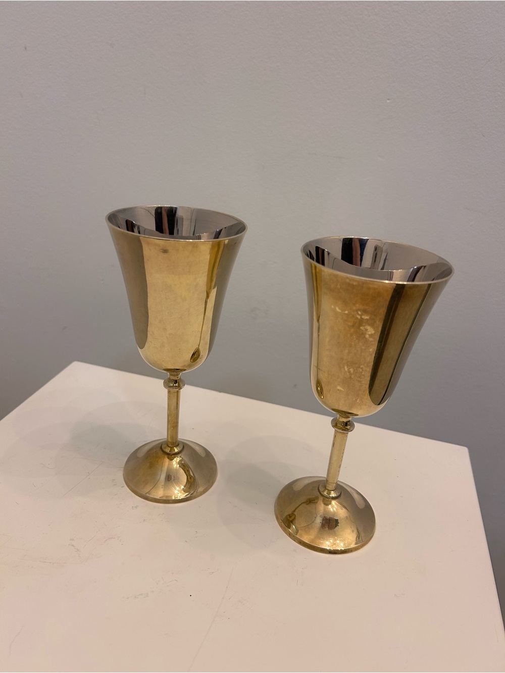 Mid Century Solid Brass Wine Glasses